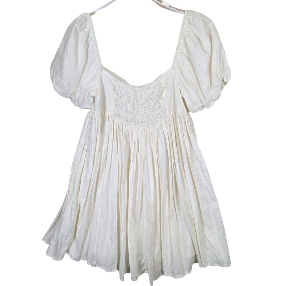 American Threads sz M Jasmine Linen Blend Puff Sleeve Babydoll Flowy Dress New - Picture 14 of 14